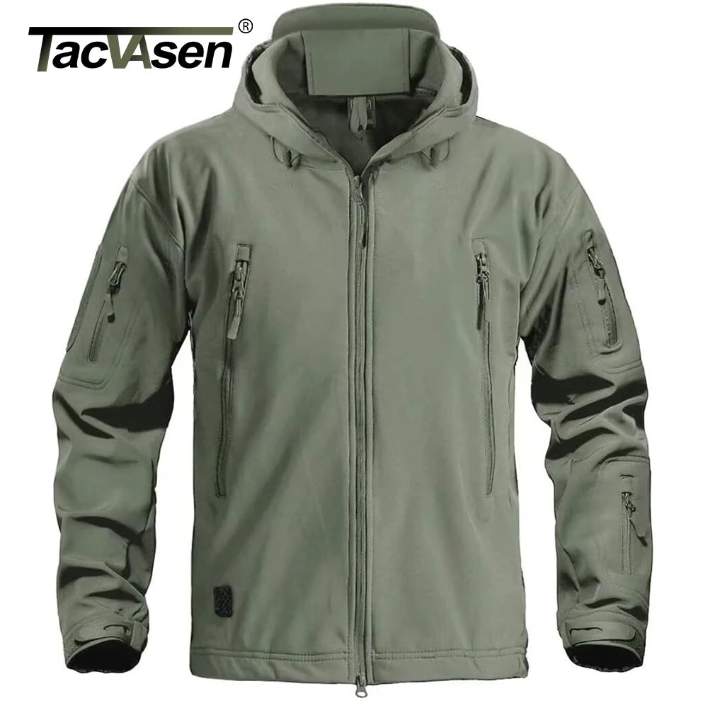 TACVASEN Men's Working Outdoors Jacket Warm Fleece Lined Hooded Coat Waterproof Soft-shell Multiple Zippered Pockets Jacket