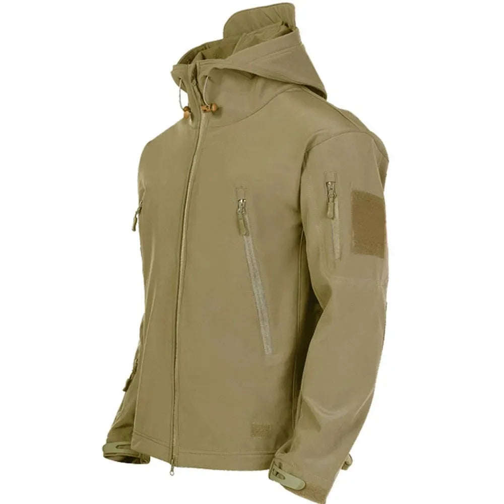 TRAF 2024 New Fashionable Shark Skin Soft Shell Jacket Men's Tactical Windproof Waterproof Jacket Men's Jacket Hooded Jacket