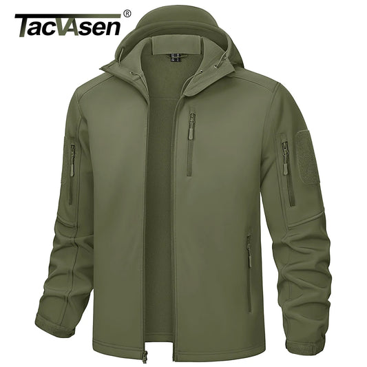 TACVASEN Men's Soft-shell Hooded Hiking Jackets Waterproof Fleece Lined Coat with Zipper Pockets Working Outdoor Windbreaker