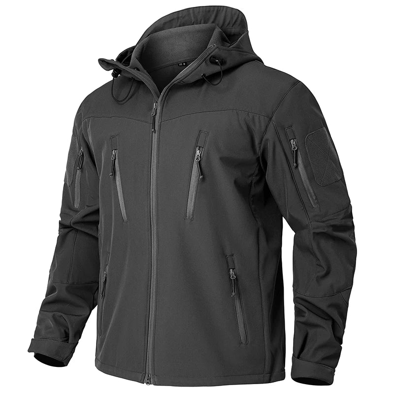 Men's Waterproof Softshell Tactical Jacket Winter Windproof Fleece Hoodie Jacket Outdoor Hiking Skiing Windbreaker Coat